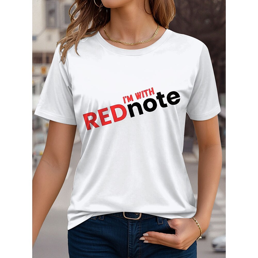 Damen T Shirt Baumwoll-Shirt Brautkleider schlicht Buchstabe Normale Oberteile Kurzarm Rundhalsausschnitt Bedruckt Regular Fit Täglich Weiß Sommer Rednote Lightinthebox