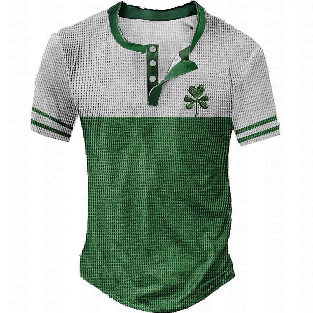 Herren St. Patrick Graphic Vierblättriges Kleeblatt Henley Shirt Waffel-T-Shirt Kurzarm Täglich Retro Vintage Klassisch Sports Outdoor Casual Festtage Frühling Sommer Grün Henley Henley T-Shirt Lightinthebox