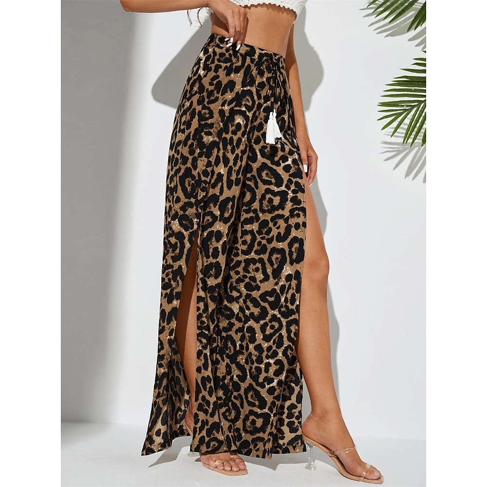 Damen Breites Bein Chinesisch Chino Modisch Strassenmode In voller Länge Hoher Taillenbund Leopard Gespleisst Print Bequem Weich Komfortabel Mikro-elastisch Outdoor Strasse Leopard Sommer Frühling Lightinthebox