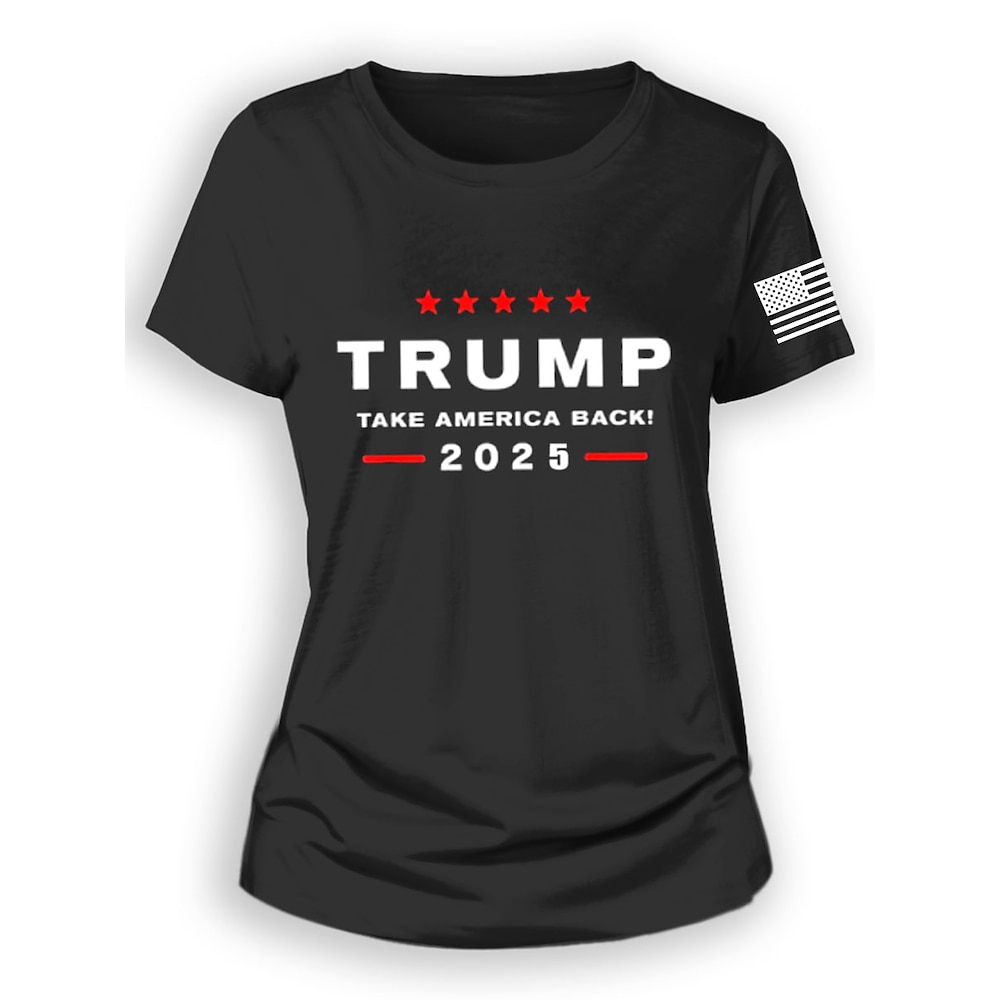 Damen Trump T-Shirt Baumwollshirt Casual Letter Regular Tops Kurzarm Rundhals Print Regular Fit Alltag Schwarz Blau Grün Sommer Make America Great Again Lightinthebox