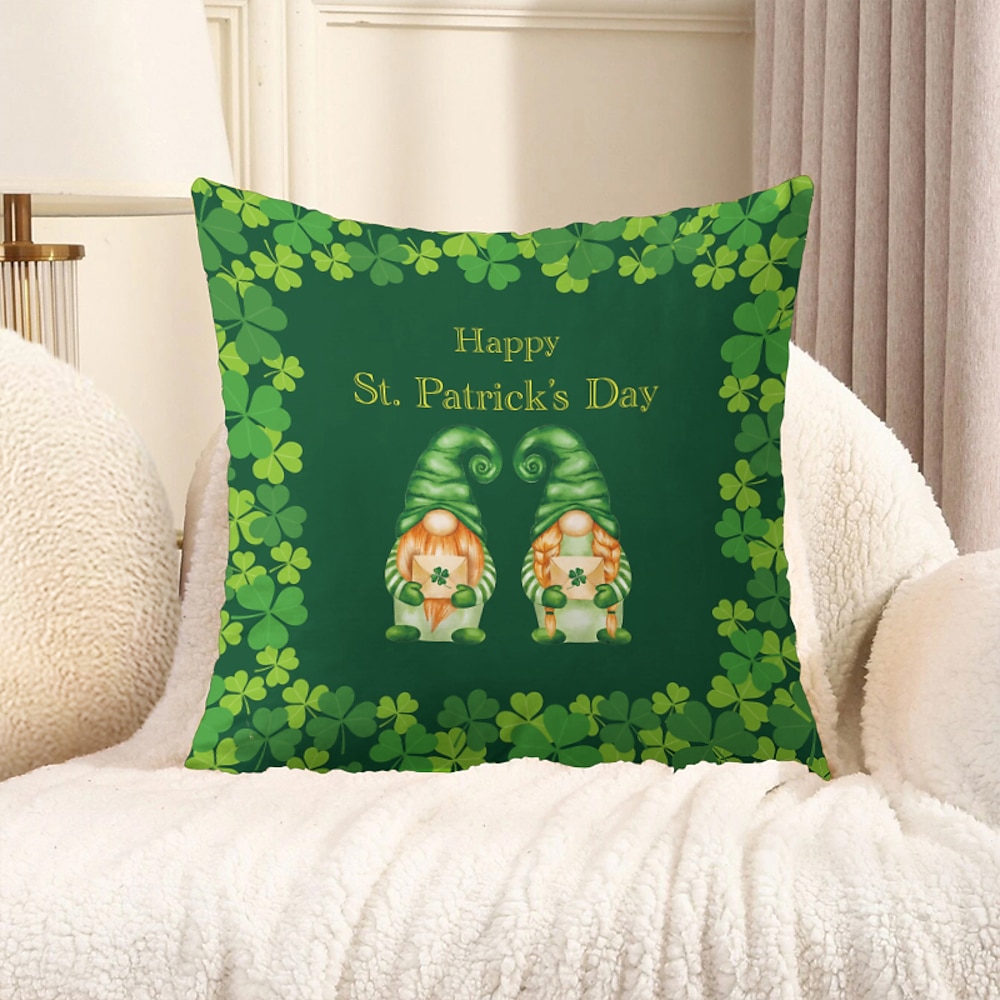 Dekorativer Kissenbezug zum St. Patrick's Day, 1 Stück, Kleeblätter, weicher, quadratischer Sofakissenbezug für Schlafzimmer, Wohnzimmer, Sofa, Stuhl Lightinthebox