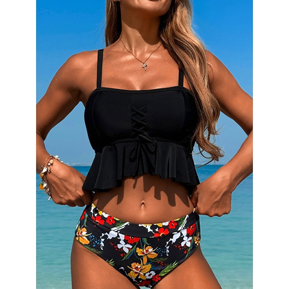 Damen Badeanzug Bikinis 2 Stück Cheeky-Bikinihose Bademode Rückenfrei Schlank Urlaub Strandbekleidung Graphic U-Ausschnitt Ärmellos Badeanzüge Lightinthebox