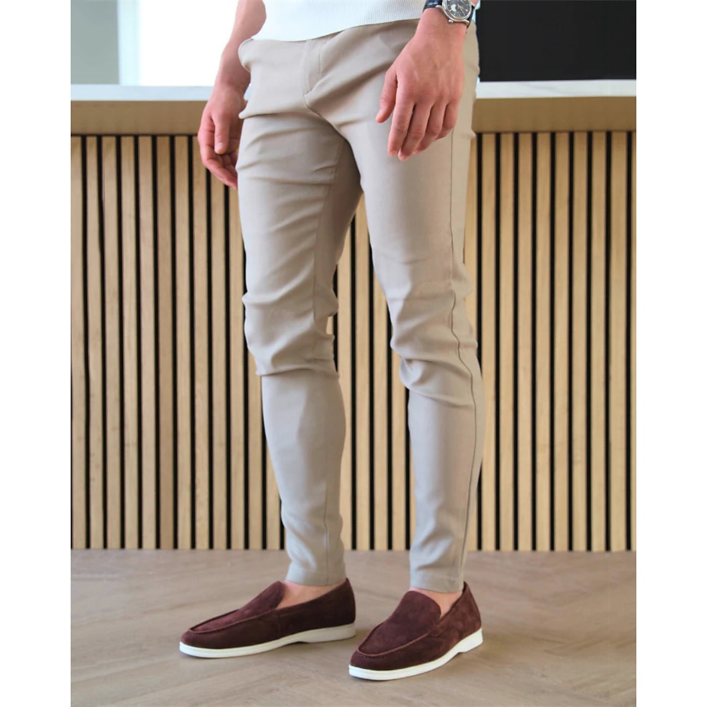 Herren Eng Hose Hosen Chinesisch Chino Knopf Tasche Glatt Komfort Formal Arbeit Täglich Modisch Klassicher Stil Schwarz Khaki Mikro-elastisch Lightinthebox