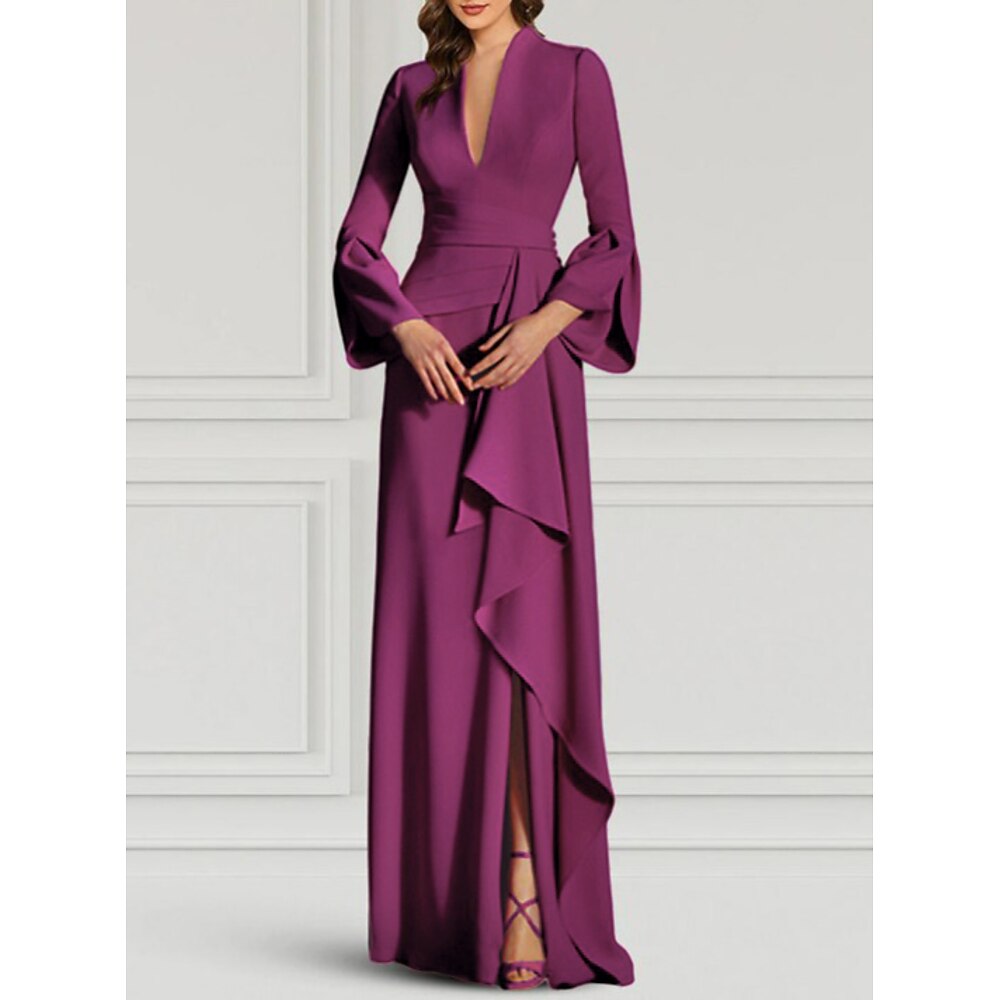 Meerjungfrau/Trompete Abendkleid elegantes Kleid formelle Hochzeitsgast Schleppe/Pinselschleppe Langarm V-Ausschnitt Stretch-Crêpe mit Falten gerüschte Riemchen 2025 Lightinthebox