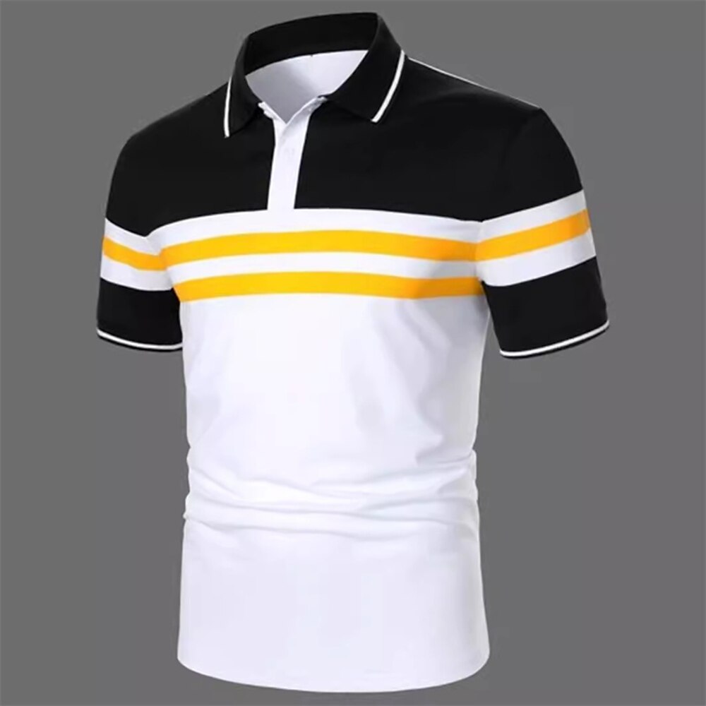 Herren Golfhemd Golf Poloshirts Arbeit Casual Kargen Kurzarm Basic Modern Farbblock Streifen Patchwork Knopf Frühling Sommer Regular Fit Weiß Golfhemd Lightinthebox