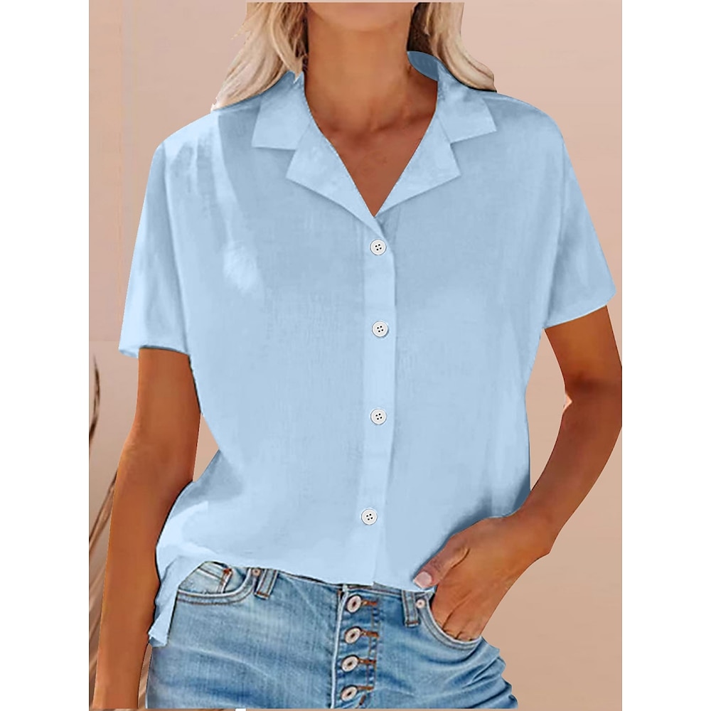 Damen Hemd Bluse Stilvoll Brautkleider schlicht Feste Farbe Normale Oberteile Kurzarm Hemdkragen Knopf Tasche Regular Fit Täglich Weiß Gelb Leicht Blau Sommer Lightinthebox