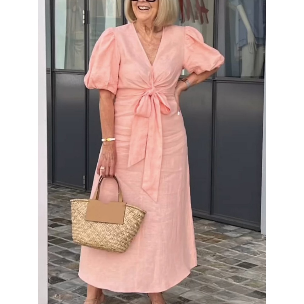 Damen Weißes Kleid Casual kleid Bodycon Stilvoll Basic Brautkleider schlicht Glatt Maxidress Kurzarm V Ausschnitt Vorne binden Tasche Regular Fit Urlaub Täglich Weiß Rosa Sommer Frühling Lightinthebox