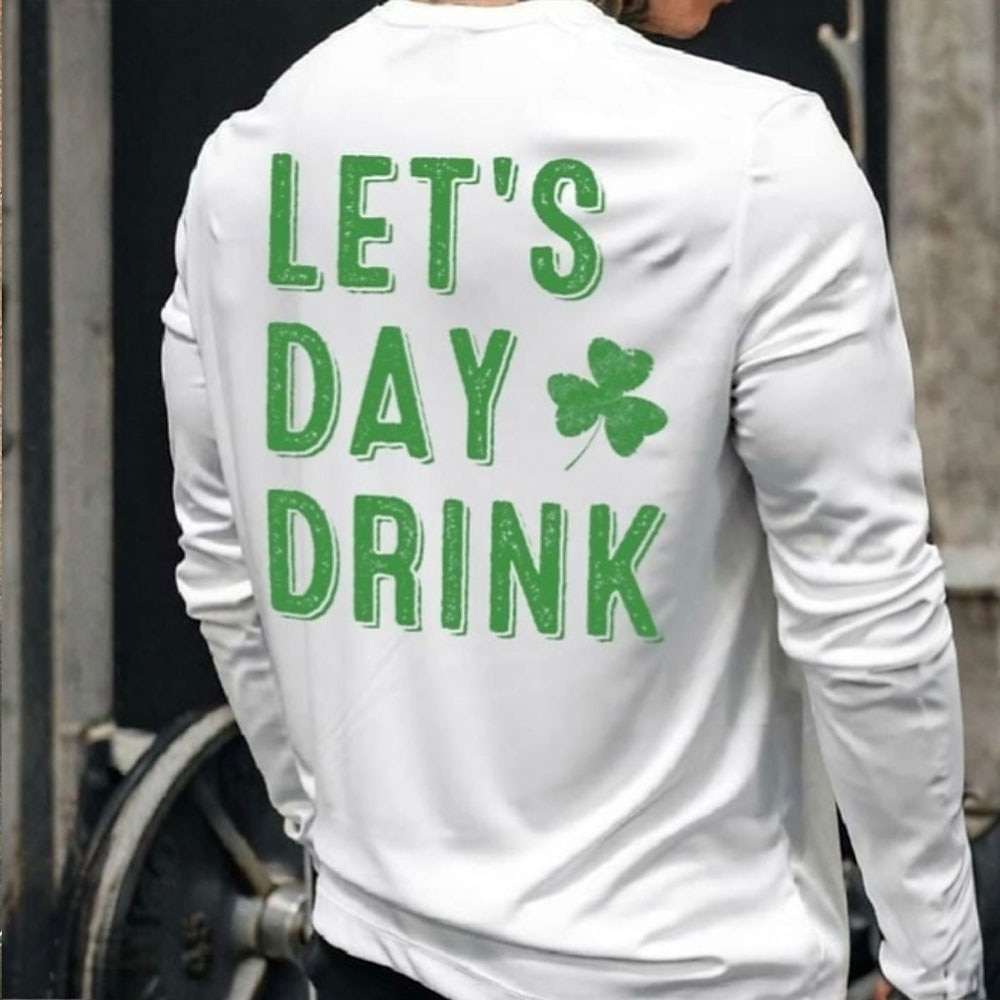 St. Patrick Herren Kleeblatt T Shirt Langarm T-Shirt 3D-Druck Rundhalsausschnitt Hemd Modisch Strasse Täglich Weiß Sommer Frühling Herbst Bekleidung S M L XL XXL XXXL Lightinthebox