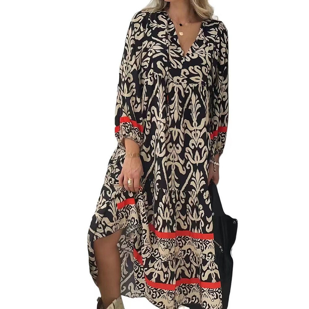 Damen Midikleid Vintage-Kleid A Linie Kleid Boho-Kleid Stilvoll Brautkleider schlicht Urlaub Täglich Regular Fit Graphic Kurzarm V Ausschnitt Schwarz Sommer Lightinthebox