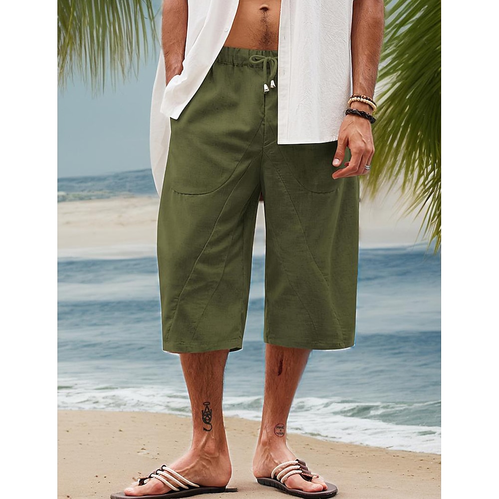 Herren Shorts Kurze Hosen Leinenshorts Kurze Hosen Sommer-Shorts Strandshorts Kurze Hosen Caprihose Tasche Kordelzug Elastische Taille Glatt Komfort Atmungsaktiv Wadenlänge Outdoor Täglich Strand Lightinthebox