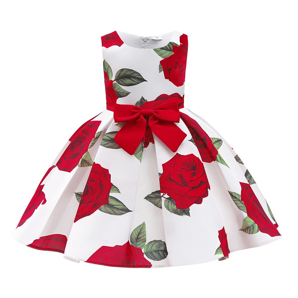 kinderkleidung Mädchen Party Kleid Blumen Ärmellos Leistung Geburtstag Krawattenknoten Schön Süß Polyester Knielang abendkleider Schaukelkleid A Linie Kleid Sommer 4 Jahre Schwarz Weiß Lightinthebox