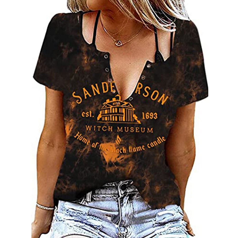 Damen T Shirt Basic Brautkleider schlicht Buchstabe Normale Oberteile Kurzarm V Ausschnitt Bedruckt Regular Fit Täglich Wochenende Weiß Gelb Orange Sommer Lightinthebox