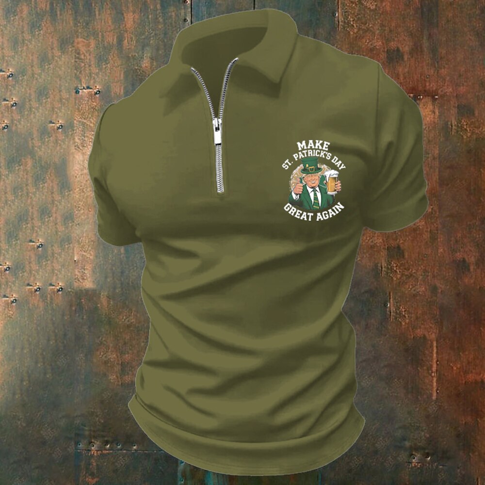 Herren Poloshirt mit Viertelreißverschluss Golfhemd St.Patrick's Day Täglich Kargen Kurzarm Modisch Basic Oktoberfest-Bier Viertel Postleitzahl Sommer Frühling Regular Fit Hellblau Schwarz Weiß Wein Lightinthebox