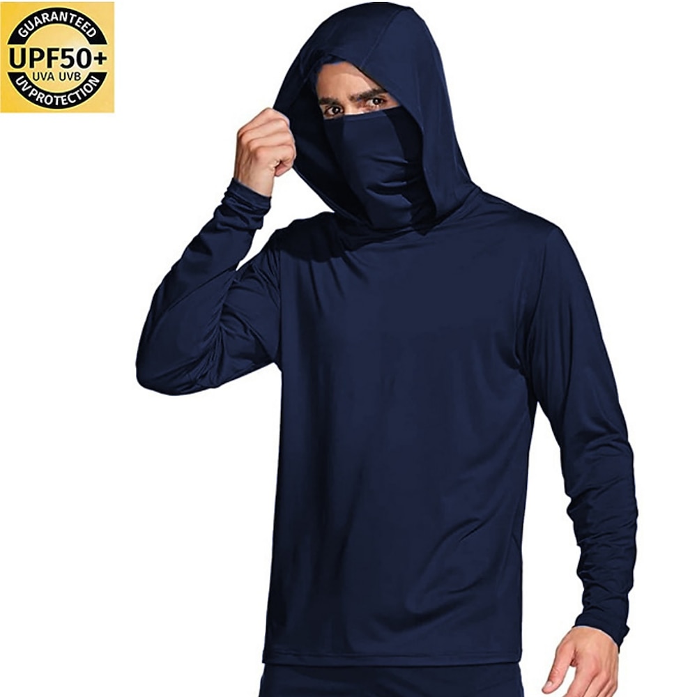 Herren Sonnenschutz-T-Shirts Hoodie Sweatshirt Kapuze Feste Farbe Mit Kapuze Normal Outdoor Casual Langarm mit Gesichtsmaske Bekleidung Aktiv Lightinthebox