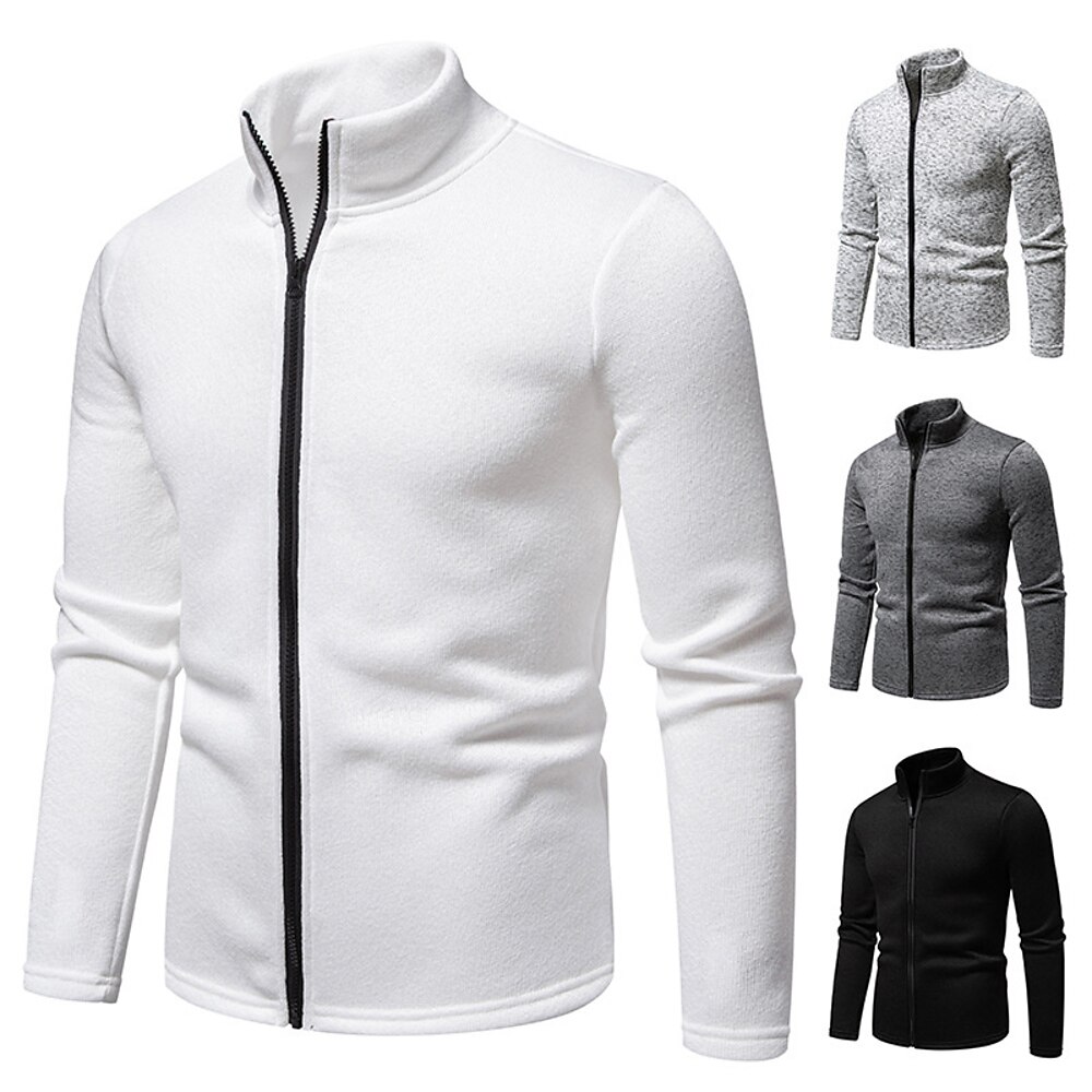 Herren Leichte Jacke Freizeitjacke Urlaub Täglich warm halten Tasche Herbst Winter Glatt Modisch Klassisch Ständer Standard Schwarz Weiß Hellgrau Dunkelgray Jacken Lightinthebox