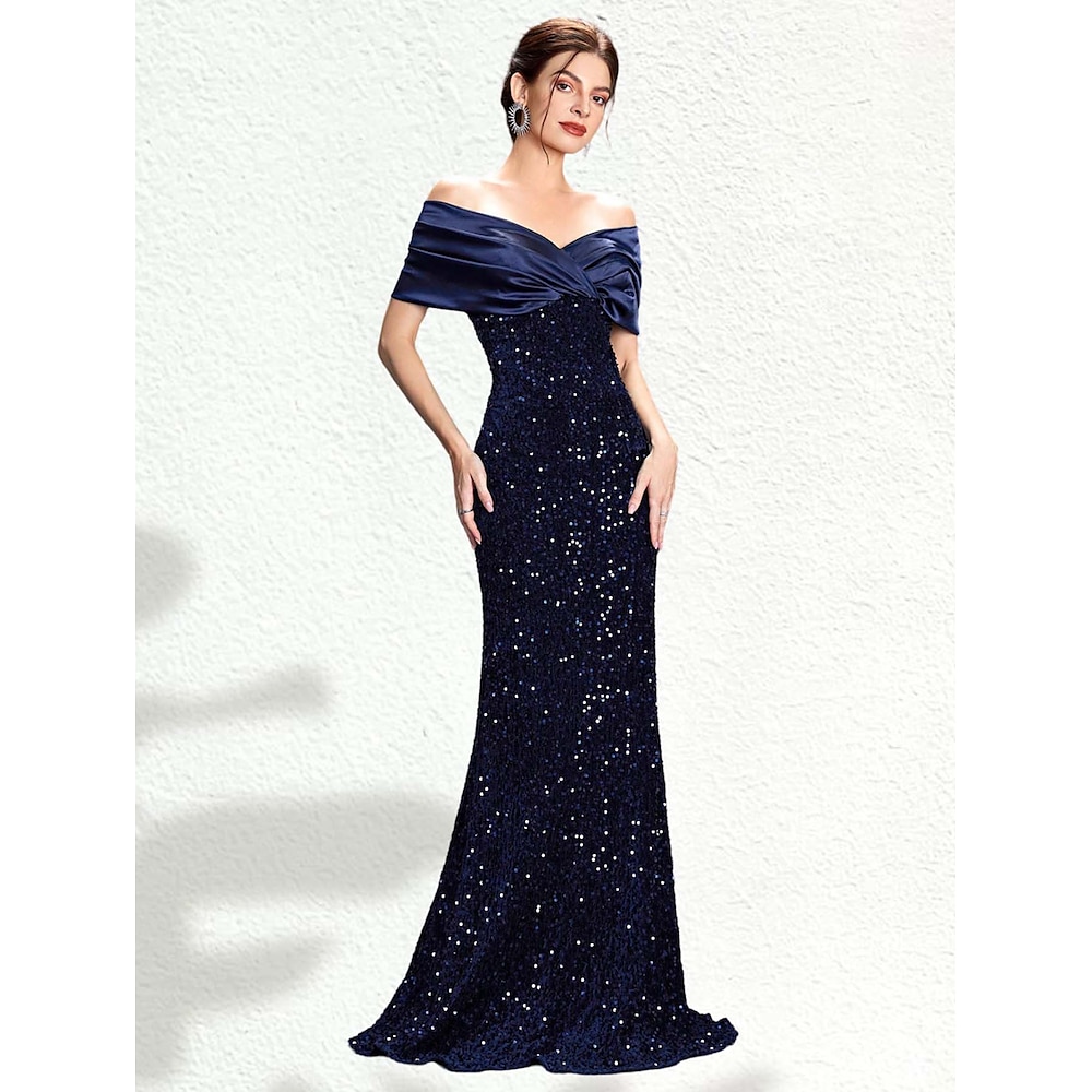 Meerjungfrau/Trompete Abendkleid Partykleid formeller Abend Party bodenlang ärmellos ein Schulter Satin mit Glitzerschleife(n) 2025 Lightinthebox