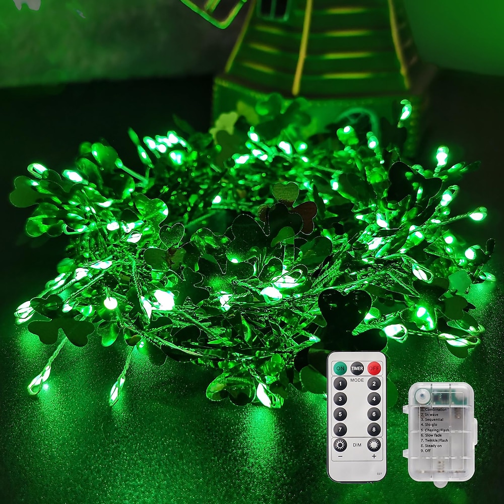 1 Stück 3 m 100 LEDs St. Patrick's Day Kleeblatt Feuerwerkskörper Lichterkette AAA Batteriekasten Netzteil Fernbedienung 8 Funktionsregler Steuerung Festivalatmosphäre dekorative Lichterkette Lightinthebox