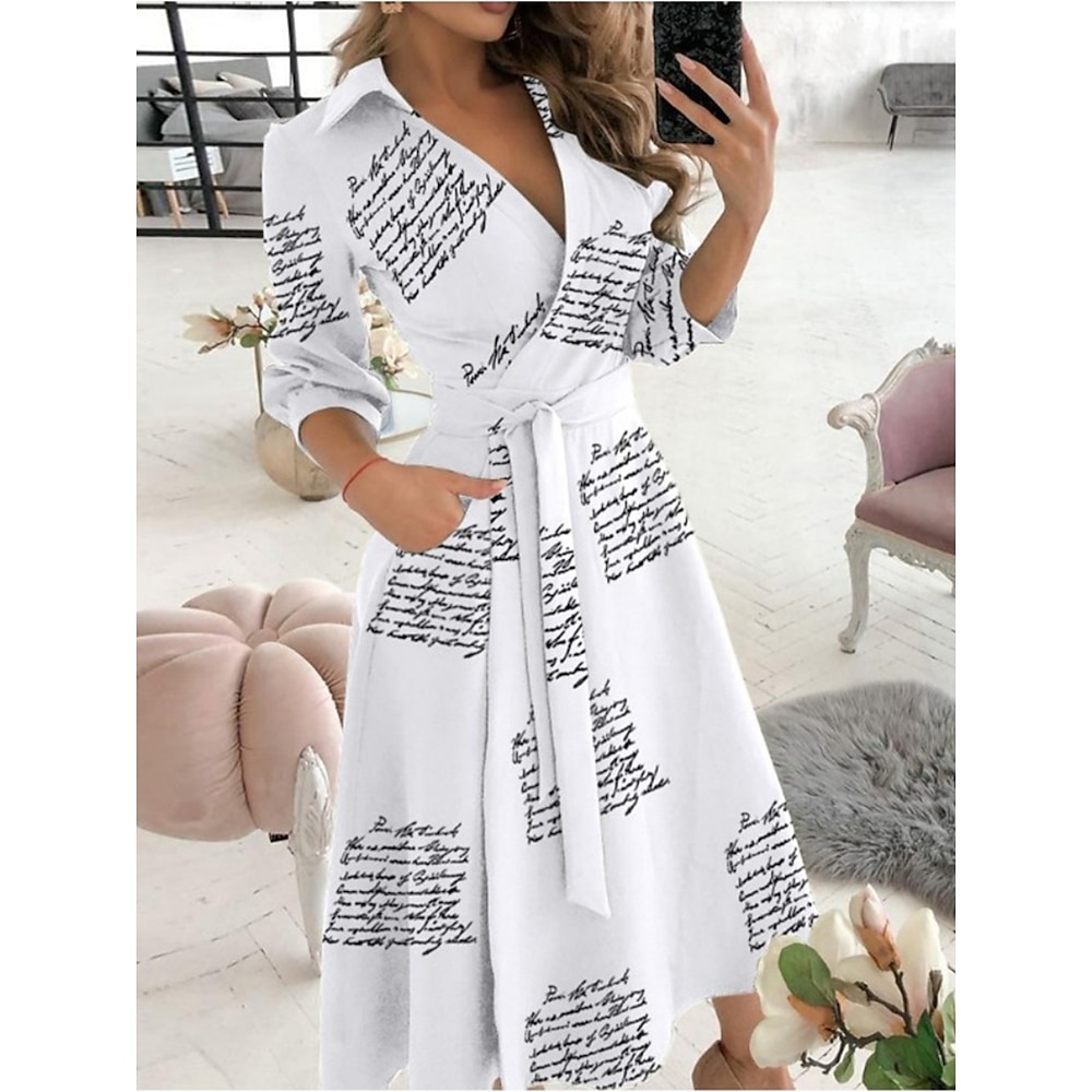 Damen Casual kleid A Linie Kleid Stilvoll Brautkleider schlicht Graphic Geometrisch Midikleid 3/4 Ärmel V Ausschnitt Bedruckt Regular Fit Urlaub Täglich Schwarz Weiß Blau Grün Sommer Lightinthebox