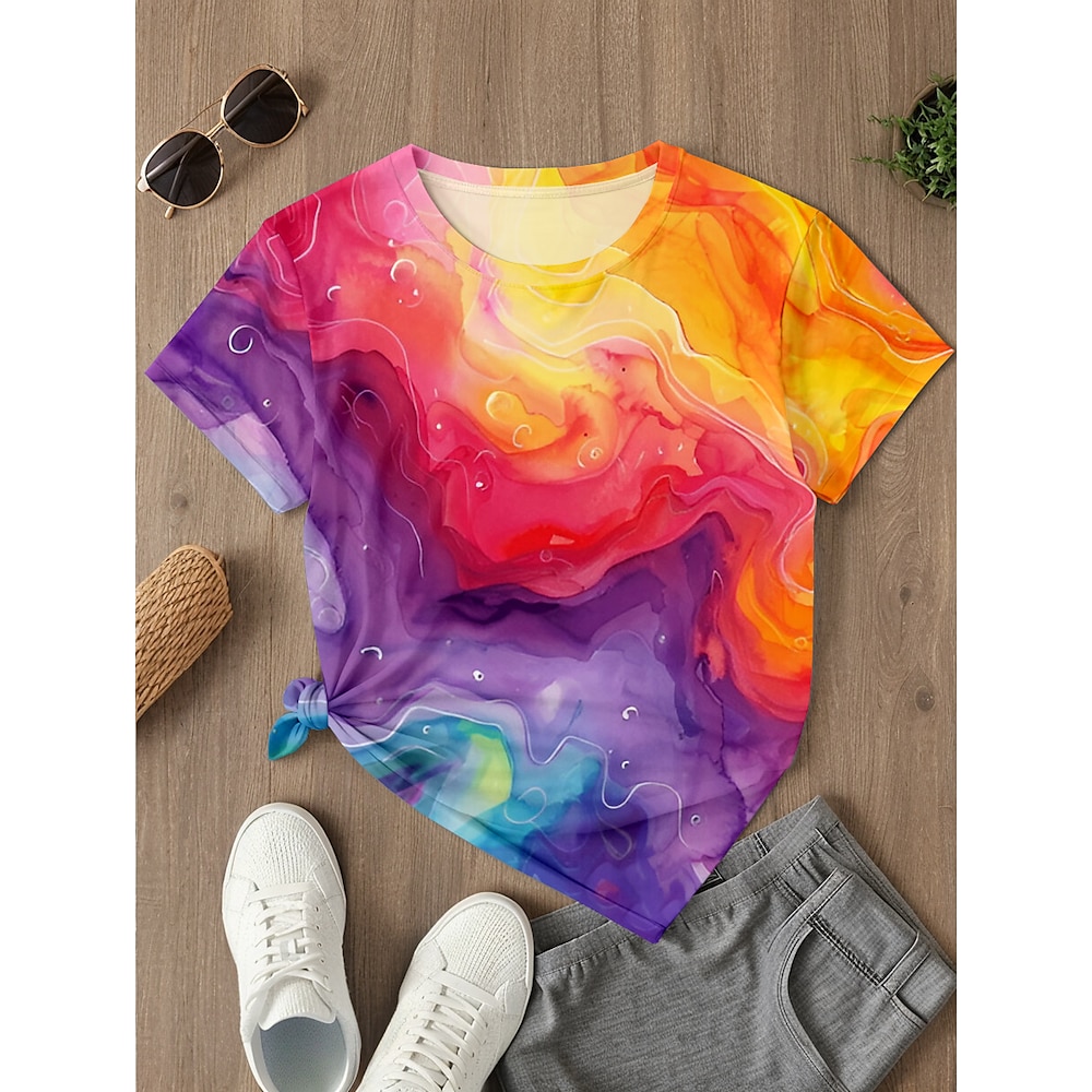 Damen T Shirt Brautkleider schlicht Regenbogen Normale Oberteile Kurzarm Rundhalsausschnitt Bedruckt Regular Fit Täglich Regenbogen Sommer Frühling Lightinthebox