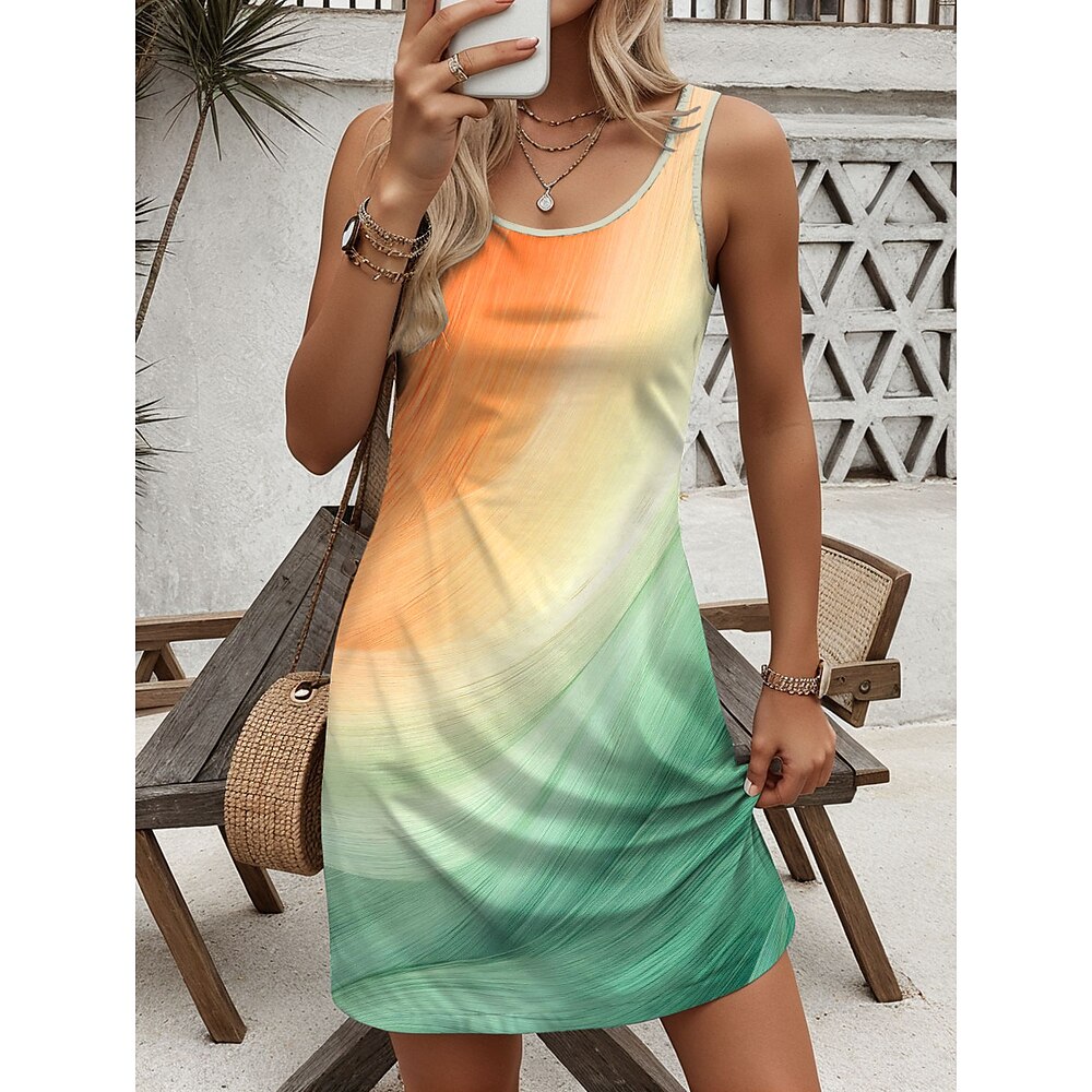 Damen A Linie Kleid Tank-Top Kleid Vintage Stilvoll Brautkleider schlicht Farbverlauf Minikleid Ärmellos U-Ausschnitt Bedruckt Lockere Passform Täglich Orange Sommer Frühling Lightinthebox