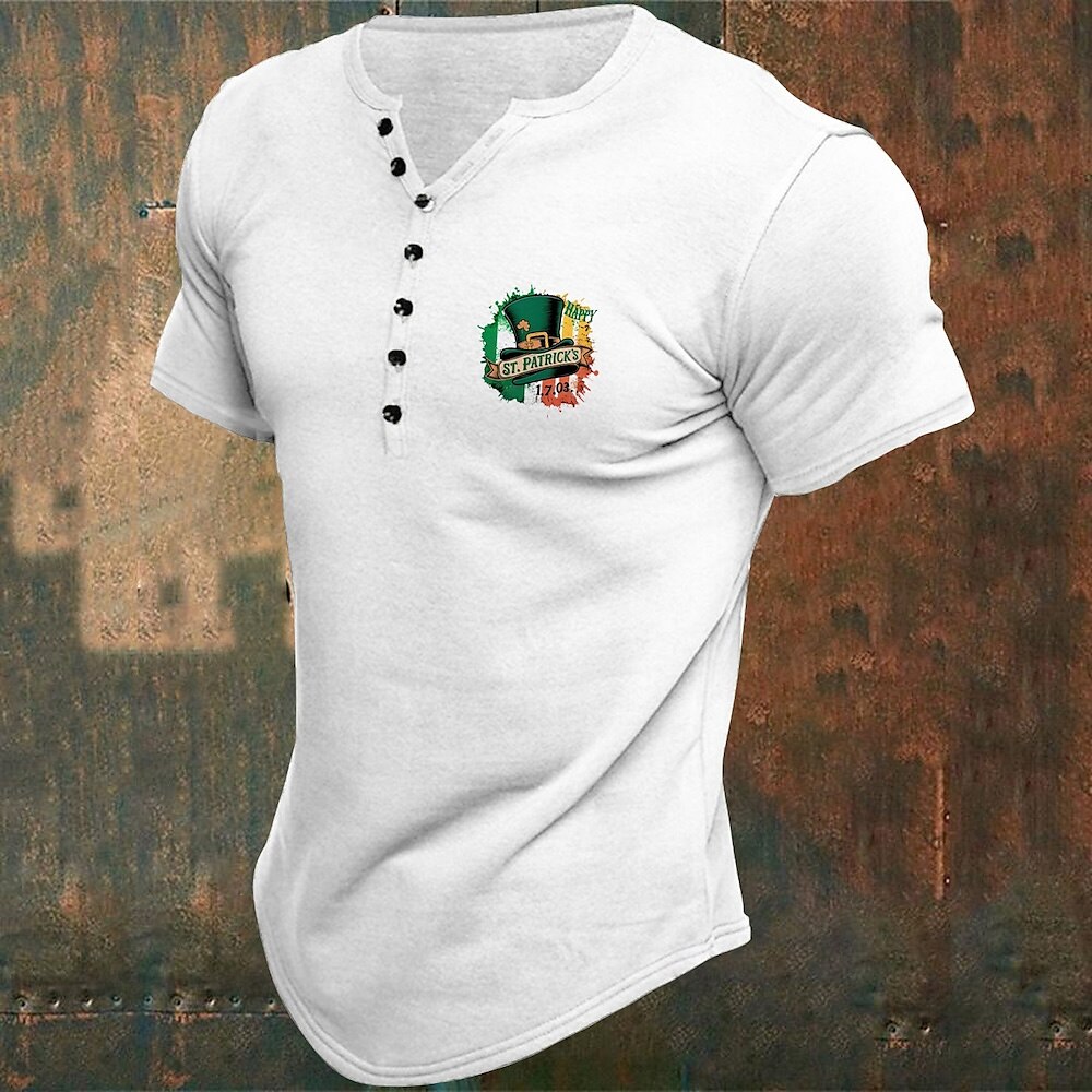 Herren T Shirt Henley Shirt Tee T-Shirt St. Patrick Day Henley Urlaub Strasse Kurze Ärmel Schnalle Bekleidung Modisch St. Patricks Day Lightinthebox