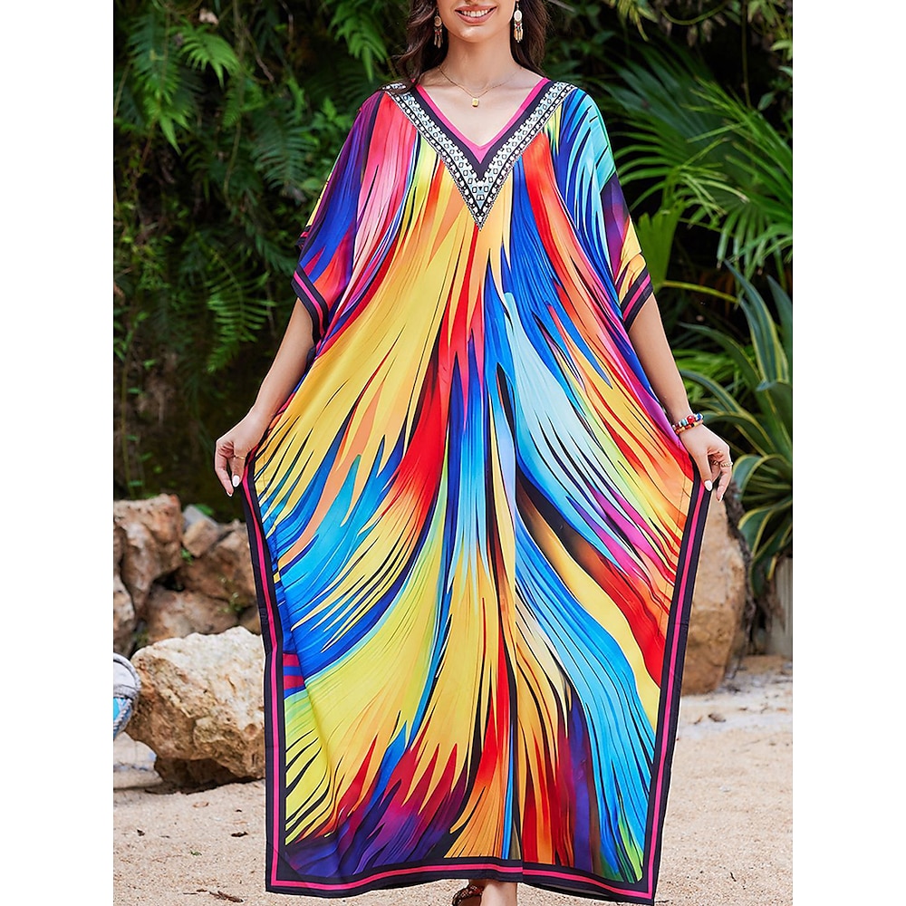 Damen Badeanzug Zudecken Schwimm-Kleid Bademode Patchwork Urlaub Strandbekleidung Graphic V Ausschnitt Langarm Badeanzüge Lightinthebox