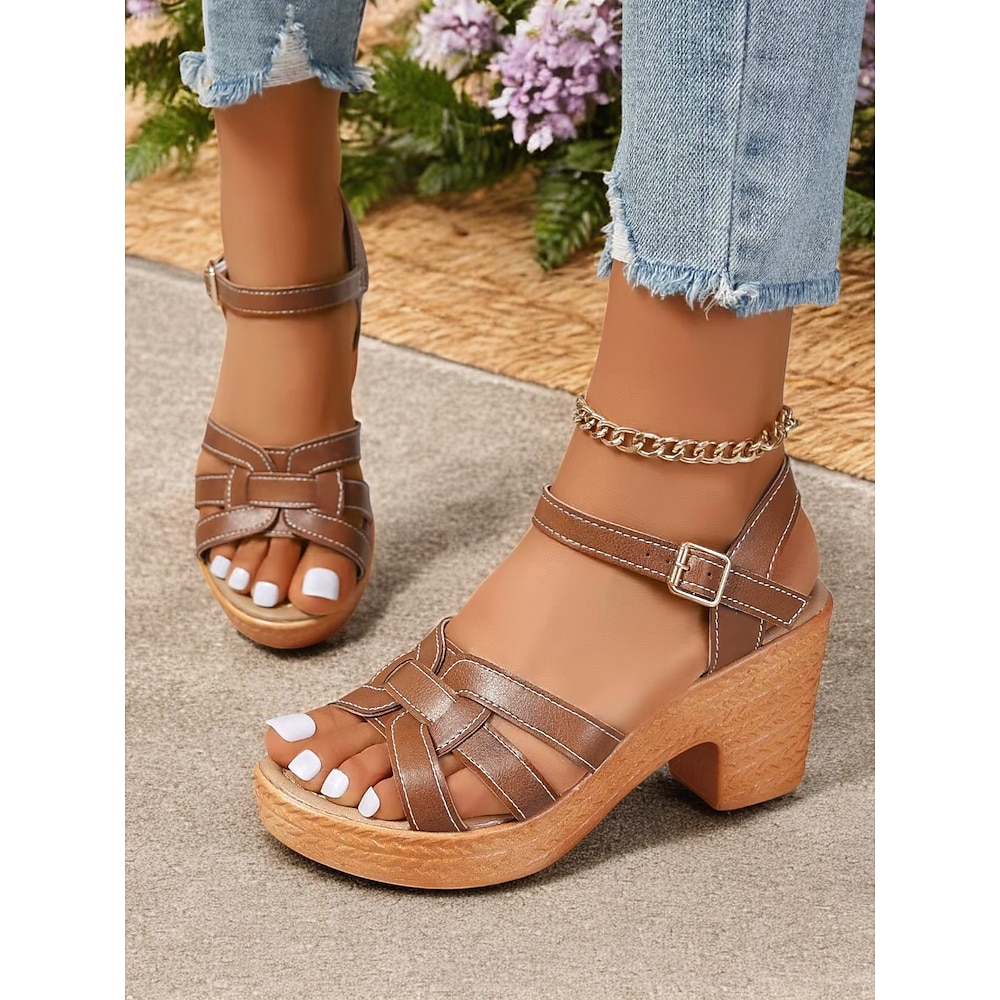 Damen Riemchensandalen aus Kunstleder mit Blockabsatz und verstellbarem Fesselriemen - stylisches und bequemes Sommerschuhwerk für legere und elegante Anlässe Lightinthebox