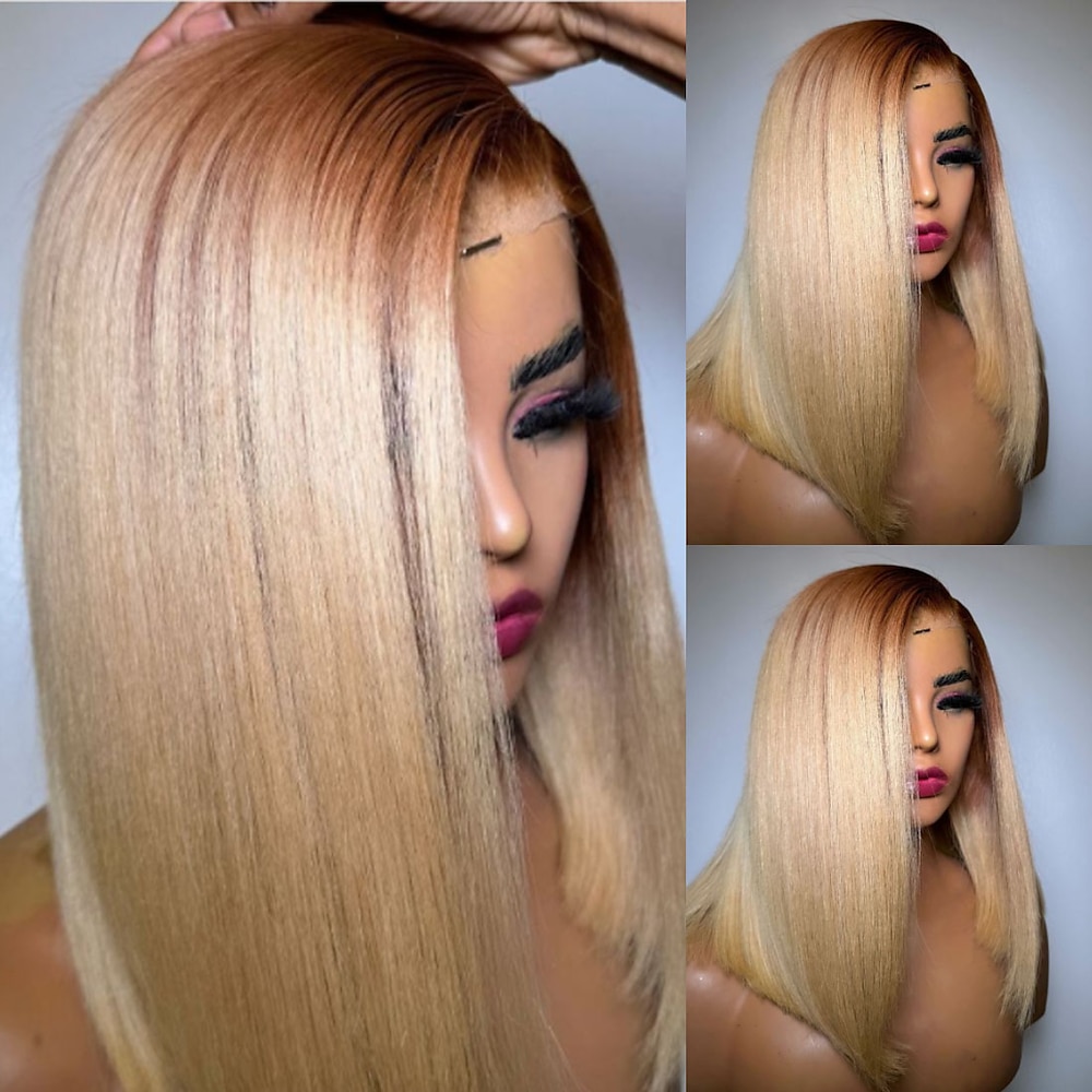 Unverarbeitetes reines Haar 5x5 Verschluss 13x4 Spitzenfront Perücke Kurzer Bob Brasilianisches Haar Glatt Blond Perücke 130% 150% Haardichte mit Babyhaar Gefärbte Haarspitzen (Ombré Hair) Leimlos Lightinthebox