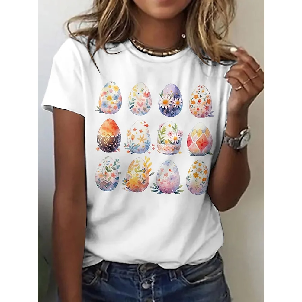 Ostern Damen T Shirt Blumen Brautkleider schlicht Kurzarm Rundhalsausschnitt Normale Oberteile Täglich Wochenende Bedruckt Weiß Sommer Lightinthebox