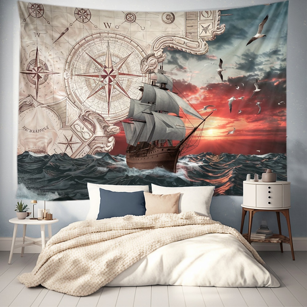 Fantasy Piratenschiff hängender Wandteppich Wandkunst großer Wandteppich Wanddekoration Fotograf Hintergrund Decke Vorhang Wohnraum Schlafzimmer Wohnzimmerculture Lightinthebox