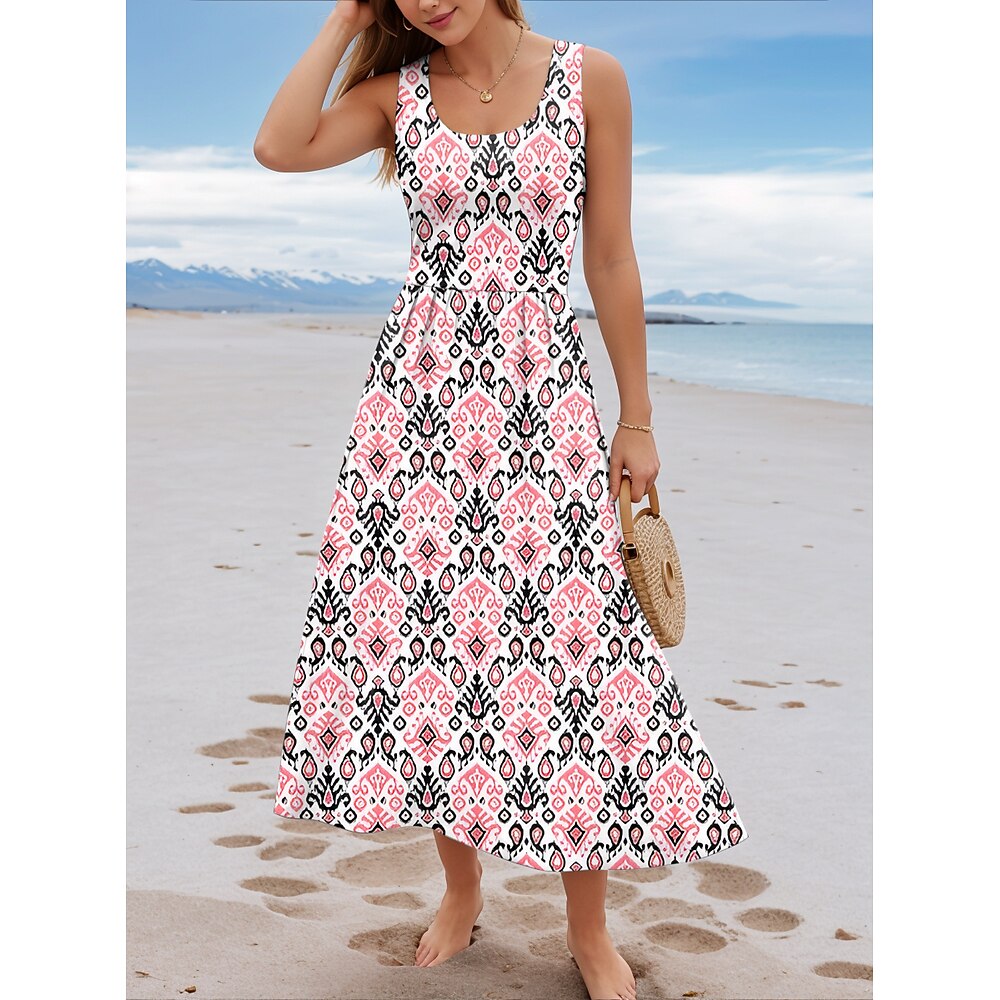 Damen Casual kleid Brautkleider schlicht Geometrisch Midikleid Ärmellos U-Ausschnitt Bedruckt Regular Fit Täglich Rosa Sommer Lightinthebox