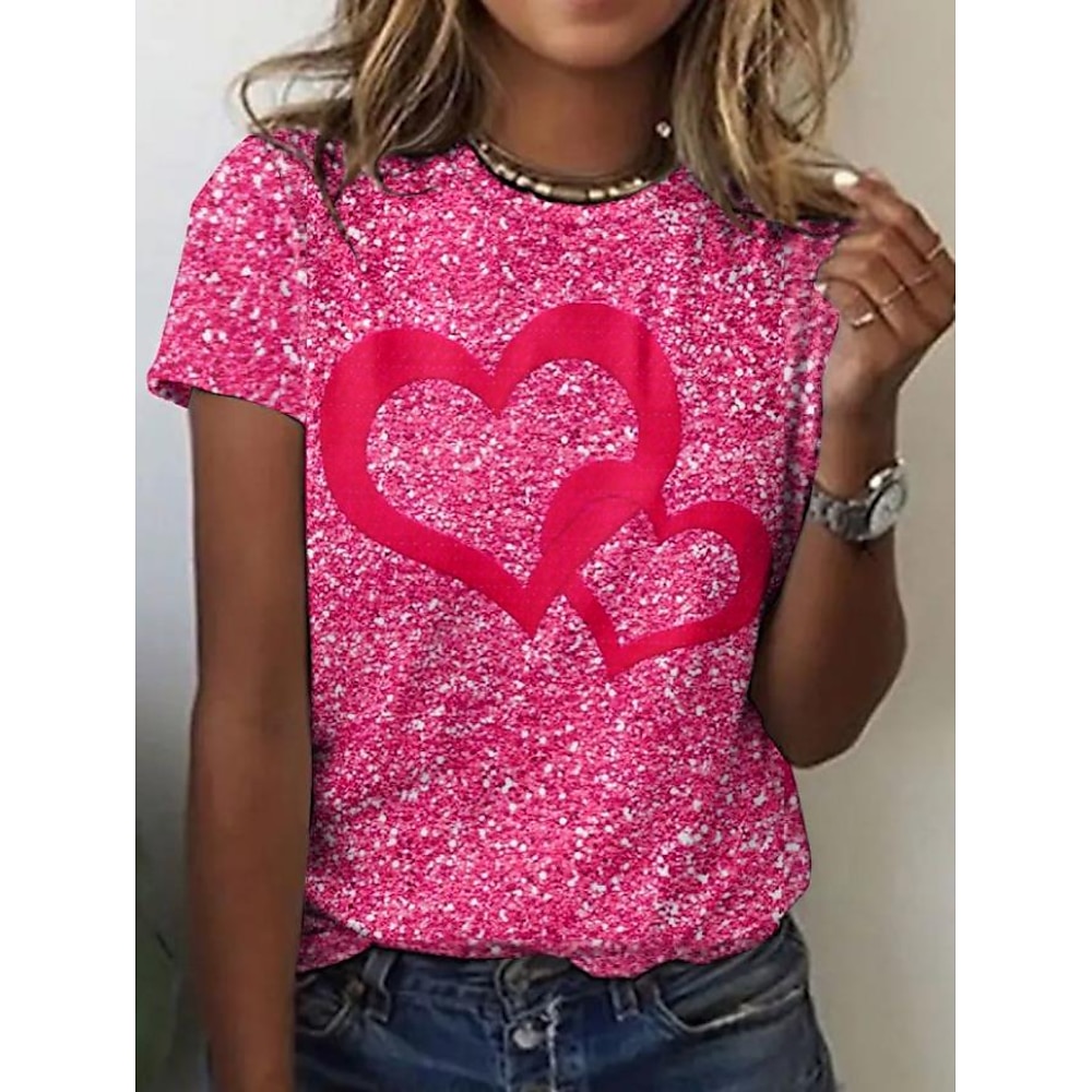 Valentinstag Damen T Shirt Blumen Brautkleider schlicht Kurzarm Rundhalsausschnitt Normale Oberteile Täglich Bedruckt Rosa Sommer Lightinthebox