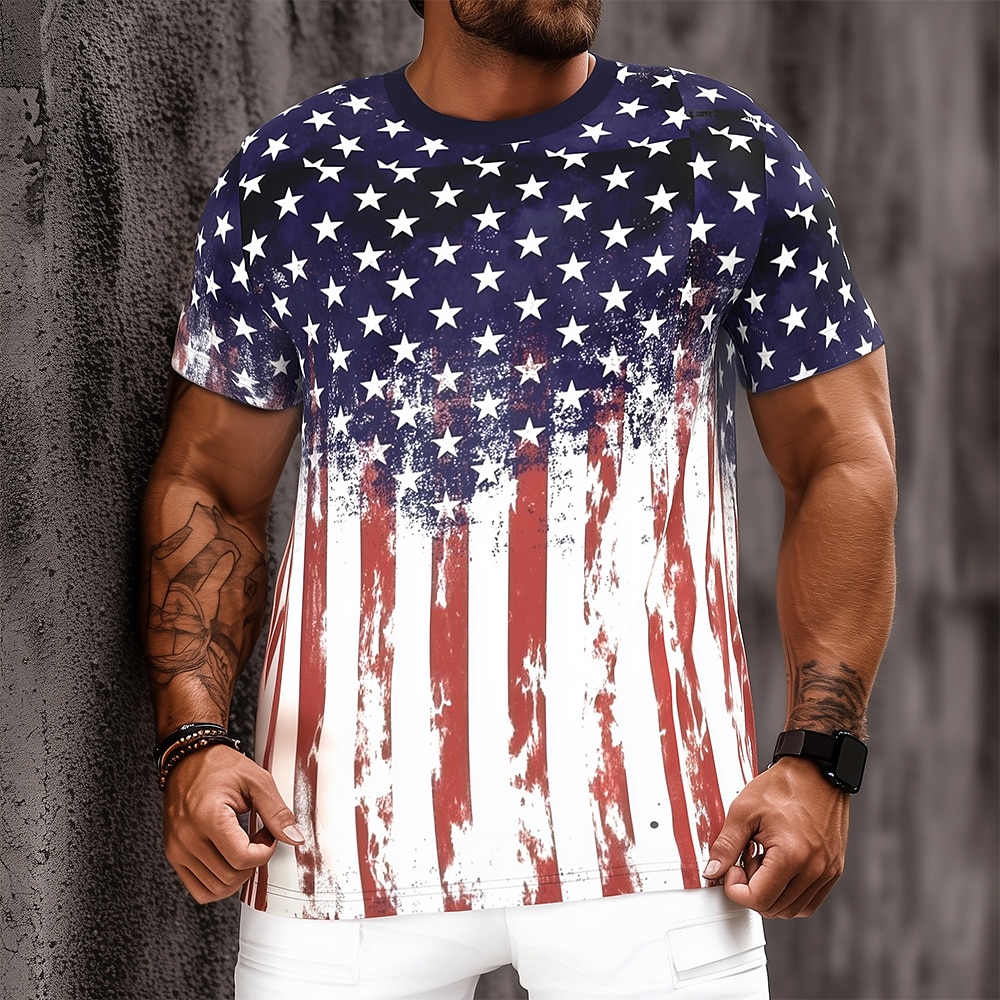 Herren Amerikanische US-Flagge T Shirt Kurzarm T-Shirt 3D-Druck Rundhalsausschnitt Hemd Täglich Militär Strasse Täglich Weiß Sommer Frühling Bekleidung S M L XL XXL XXXL Lightinthebox