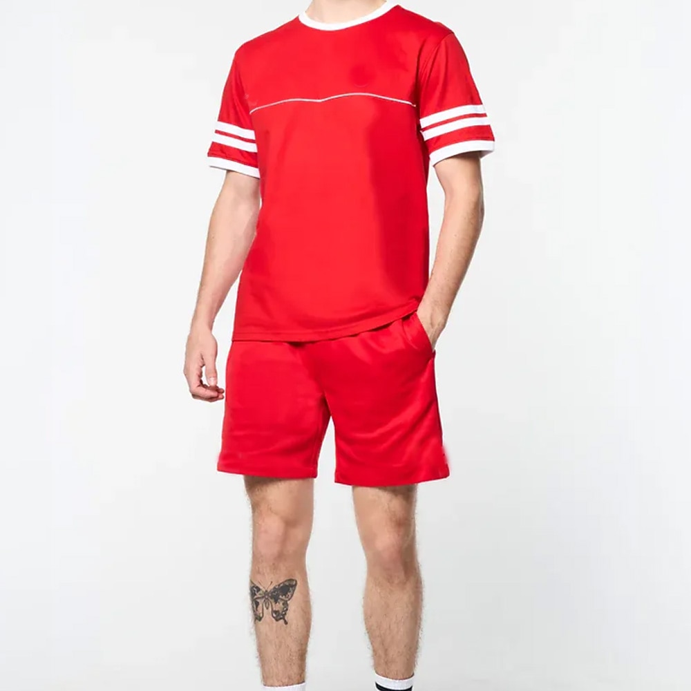 Herren Feste Farbe 2St Sommertops Kurzarm Kurze Hosen T-Shirts-Sets Rundhalsausschnitt Sport Brautkleider schlicht Outdoor Urlaub Sport 3D-Druck Rote Lightinthebox