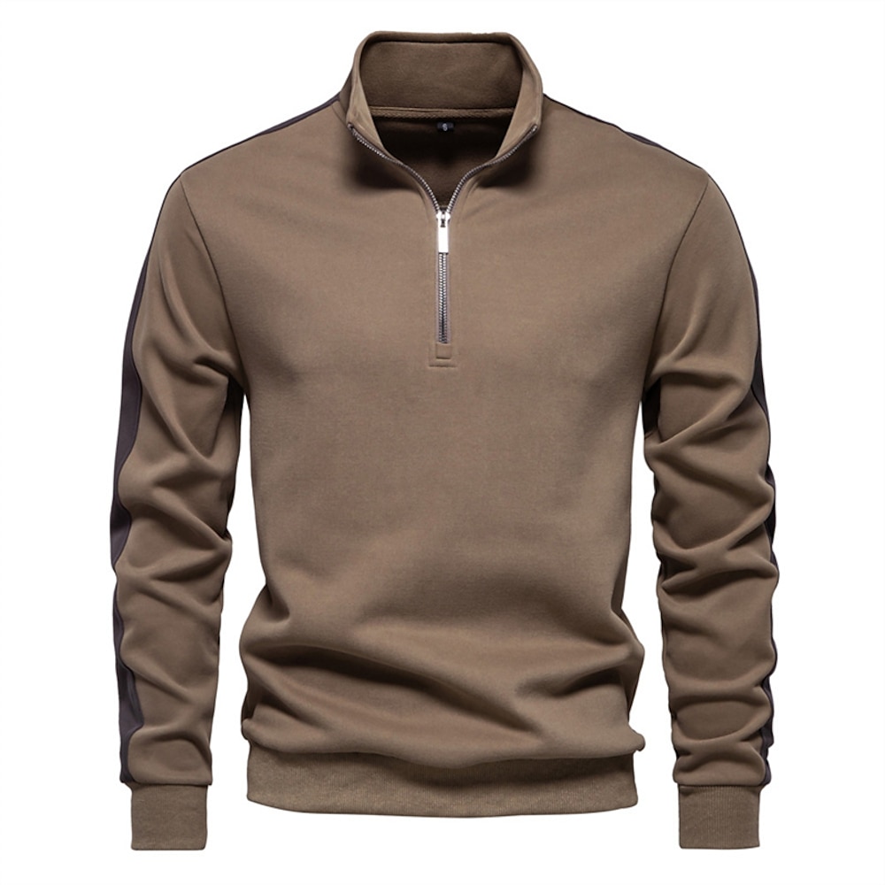 Herren Sweatshirt Pullover Sweatshirt mit Viertelreißverschluss Armeegrün Marineblau Khaki Grau Troyer Halber Reißverschluss Glatt Reißverschluss Sport Natur Täglich Festtage Polyester Strassenmode Lightinthebox