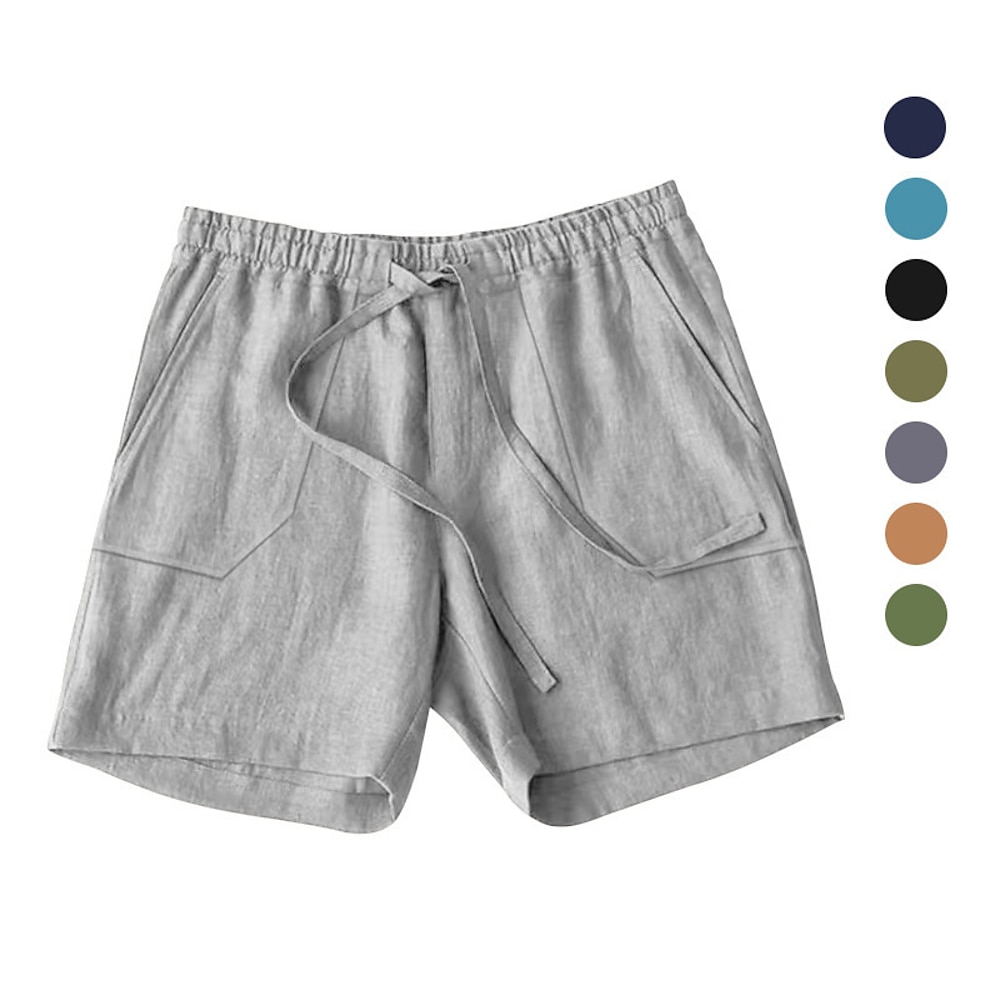 Herren Shorts Kurze Hosen Shorts aus Baumwollleinen Sommer-Shorts Strandshorts Kurze Hosen Tasche Kordelzug Elastische Taille Glatt Komfort Atmungsaktiv Kurz Urlaub Festtage Strand Hawaiianisch Boho Lightinthebox