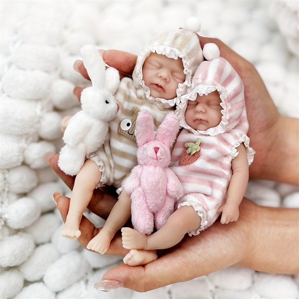 Zwillings-Miniatur-Reborn-Babypuppen, lebensecht, handgefertigtes Silikon, Überraschungszubehör inklusive, für Kinder im Alter von 3-6 Jahren - realistisches Neugeborenen-Babypuppenset Lightinthebox