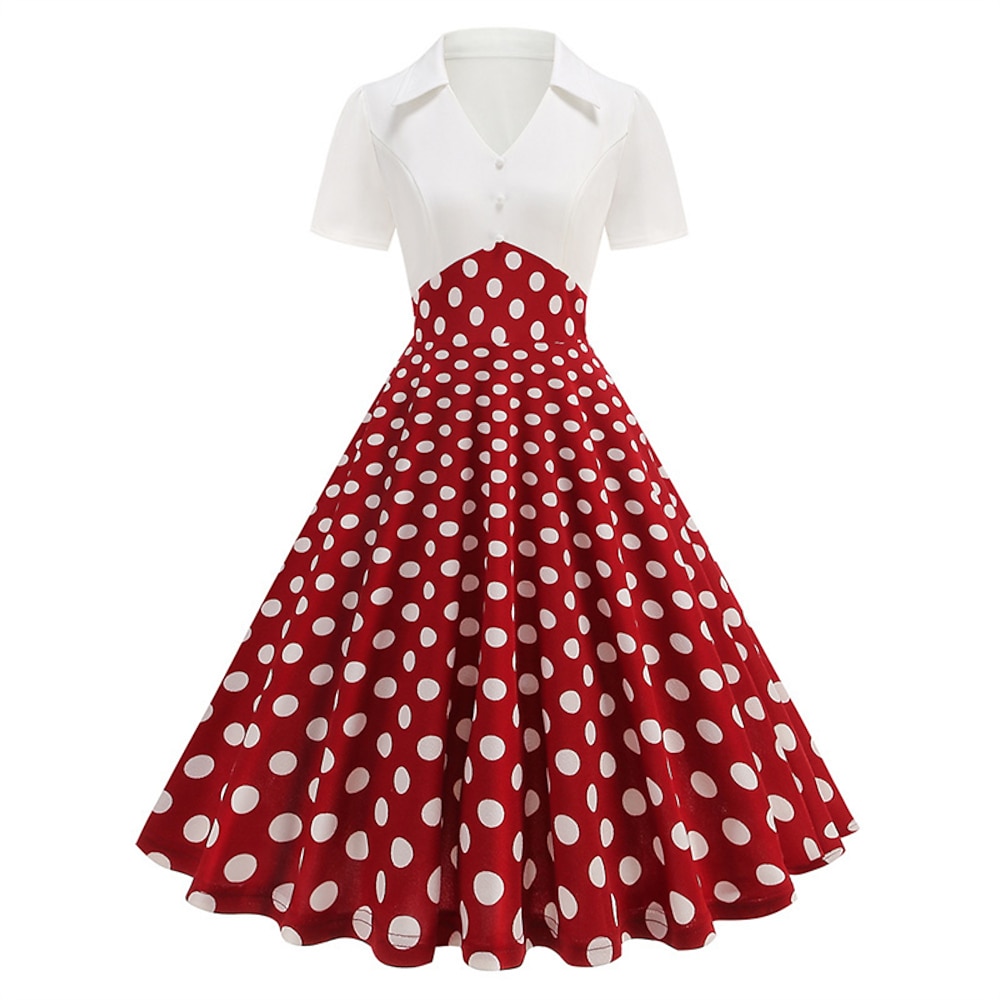 Elegant 1950s Vintage inspiriert Kleid A-Linie Kleid Teekleid Knie-Länge Damen Punkt A-Linie Weihnachten Karneval Silvester Abschlussball Freizeitskleidung Erwachsene Homecoming-Kleider Sommer Lightinthebox