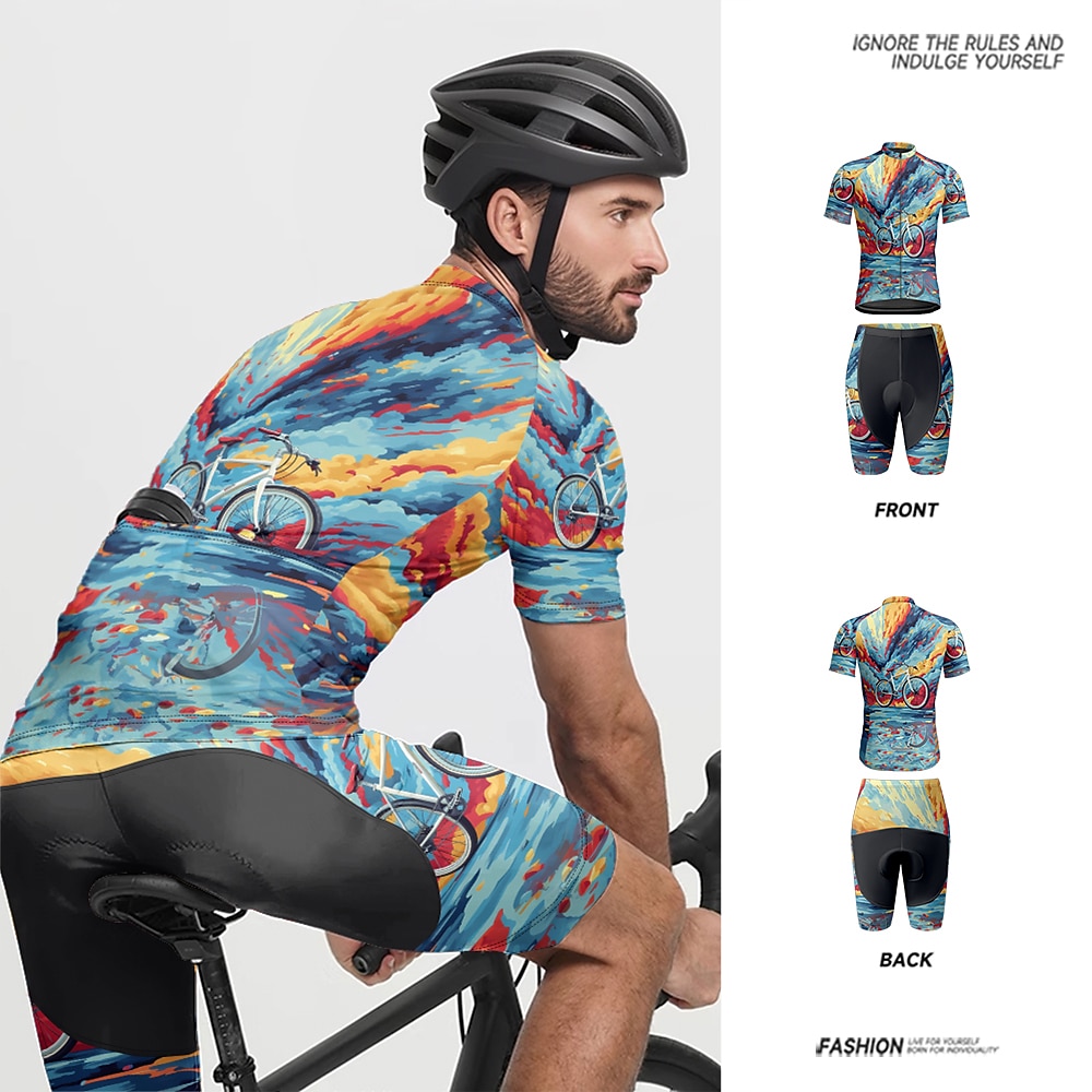 Herren Radtrikot mit Radhose fahrradbekleidung Kurzarm MTB Mountain Rennrad Königsblau Blau Kaki Graffiti Fahhrad Spandex Sport Graffiti Bekleidung Lightinthebox