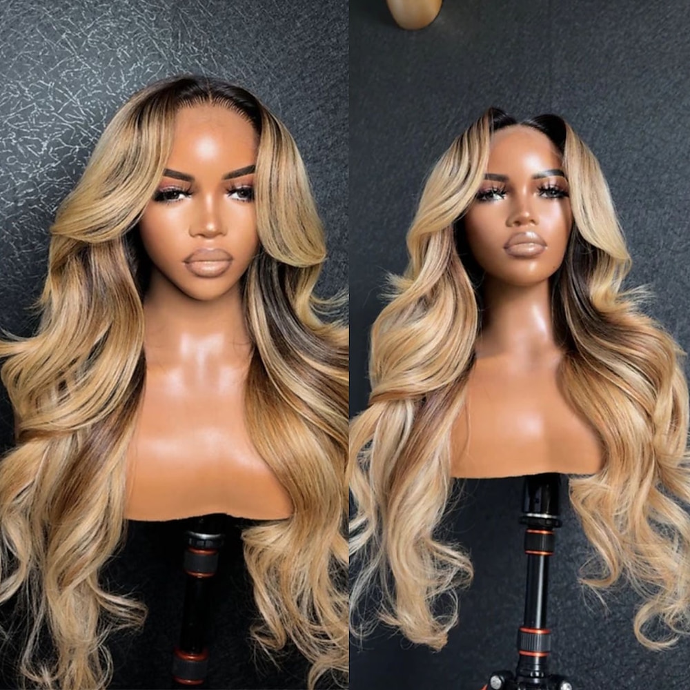 Echthaar 5x5 Verschluss 13x4 Spitzenfront Perücke Stufenhaarschnitt Brasilianisches Haar Wellen Mehrfarbig Perücke 130% 150% Haardichte Gefärbte Haarspitzen (Ombré Hair) Strähnchen / Balayage-Technik Lightinthebox