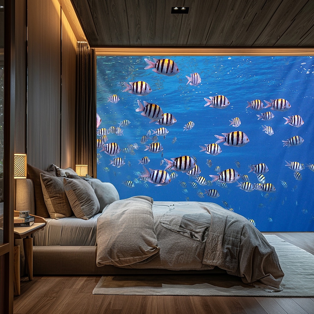 Landschaft Ozean Fische Hängender Wandteppich große Wandteppich Wanddekoration Fotografie Hintergrund Decke Vorhang Wohnraum Schlafzimmer Dekoration Lightinthebox