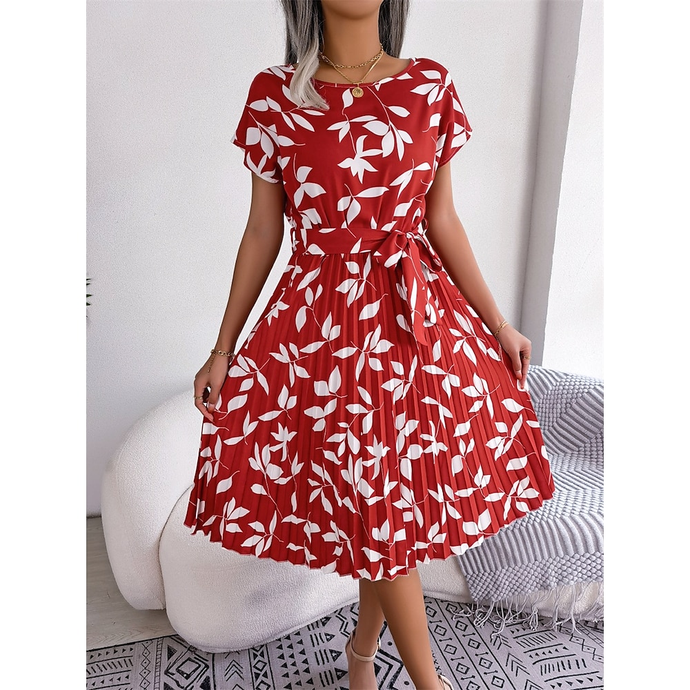 Damen Midikleid Wickelkleid A Linie Kleid Faltenkleid Urlaub Urlaub Casual Täglich Regular Fit Blumen Graphic Kurzarm Rundhalsausschnitt Gelb Wein Blau Sommer Lightinthebox