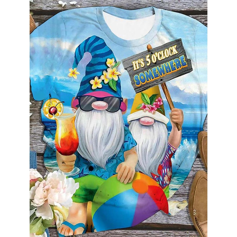 Damen T Shirt Graphic Karikatur Ozean Tropisch Hawaiianisch Brautkleider schlicht Kurzarm Rundhalsausschnitt Normale Oberteile Wochenende Hochzeit am Strand Urlaubskleidung Bedruckt Blau Sommer Lightinthebox