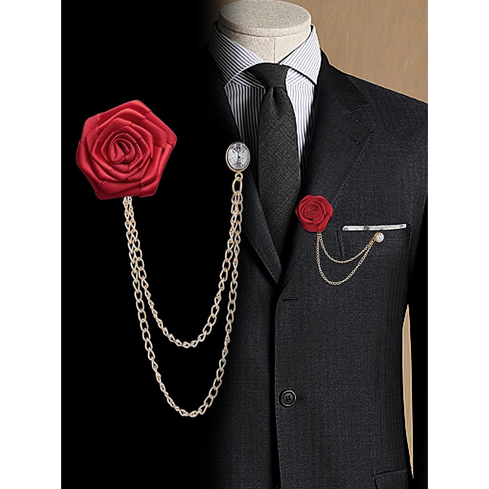 Anstecknadel mit roter Rose und goldener Kette - elegantes Herren-Accessoire für Anzüge und Smokings - perfekt für Hochzeiten, formelle Veranstaltungen und besondere Anlässe Lightinthebox