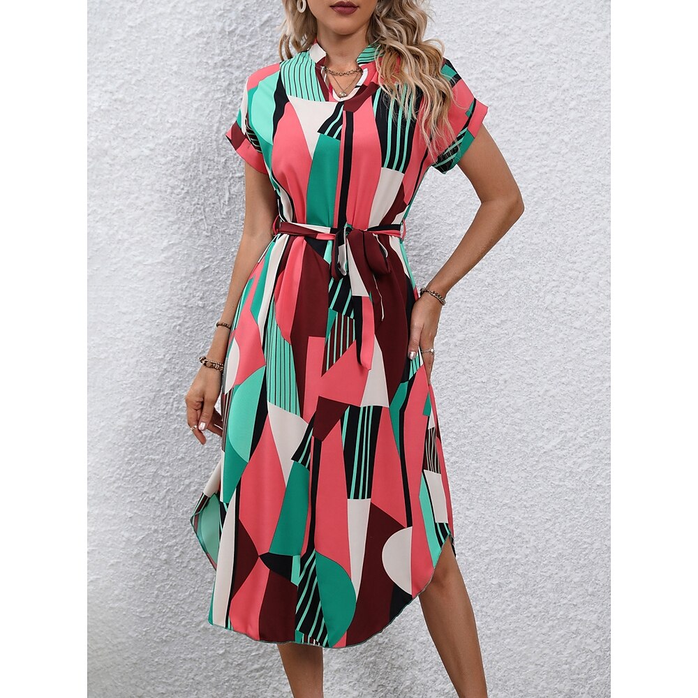 Damen blusenkleid Casual kleid Stilvoll Brautkleider schlicht Urlaub Täglich Regular Fit Geometrisch Kurzarm Hemdkragen Fuchsie Sommer Lightinthebox