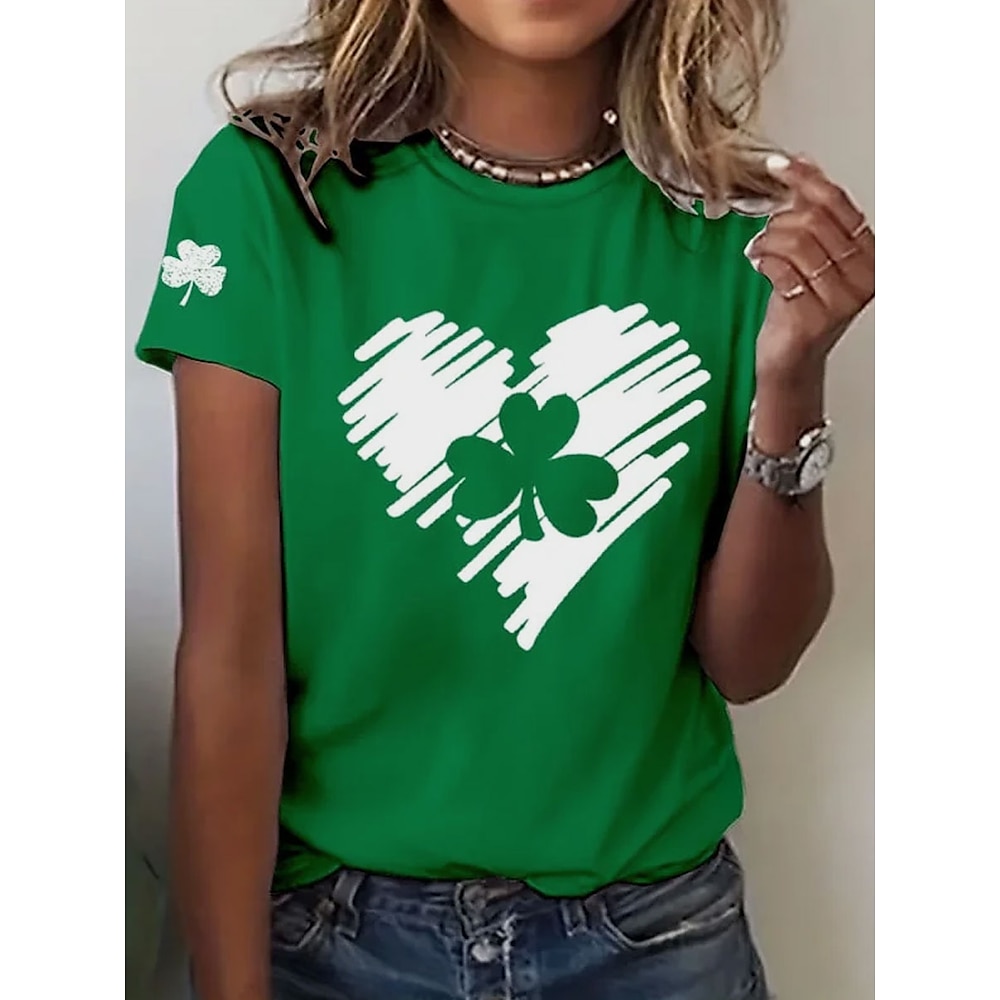 St. Patrick Damen T Shirt Pflanzen Brautkleider schlicht Kurzarm Rundhalsausschnitt Normale Oberteile Täglich Bedruckt Grün Sommer Lightinthebox