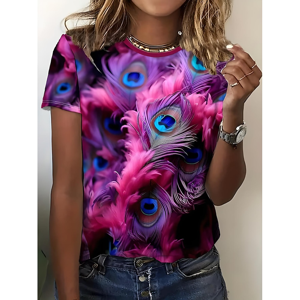 Damen T Shirt Blumen Graphic Vintage Modisch Stilvoll Kurzarm Rundhalsausschnitt Normale Oberteile Täglich Ausgehen Wochenende Bedruckt Purpur Sommer Lightinthebox