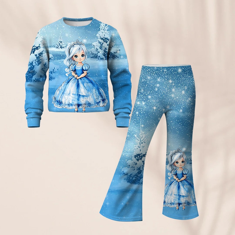 Mädchen 3D Graphic Karikatur Sport-Outfit Trainingsanzüge Set aus Sweatshirt und Schlaghose Langarm Frühling Herbst Täglich Brautkleider schlicht kinderkleidung 4-12 Jahre Rundhalsausschnitt Outdoor Lightinthebox