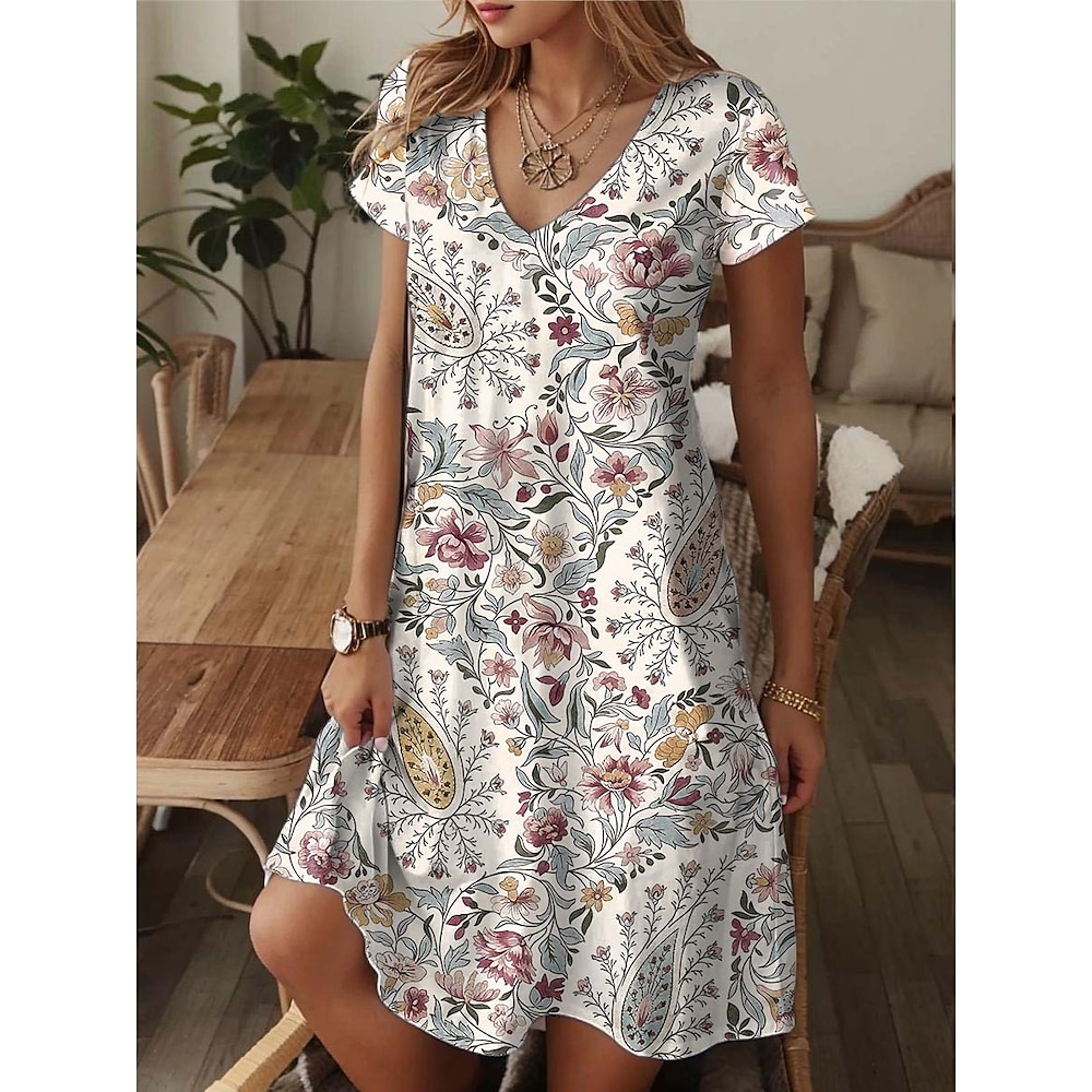 Damen Normal Minikleid Paisley-Kleid Casual kleid Ethnisches Kleid Sommerkleid Elegant Böhmen Urlaub Urlaub Täglich Regular Fit Graphic Paisley-Muster Boho Paisley Damast Kurzarm Rundhalsausschnitt Lightinthebox