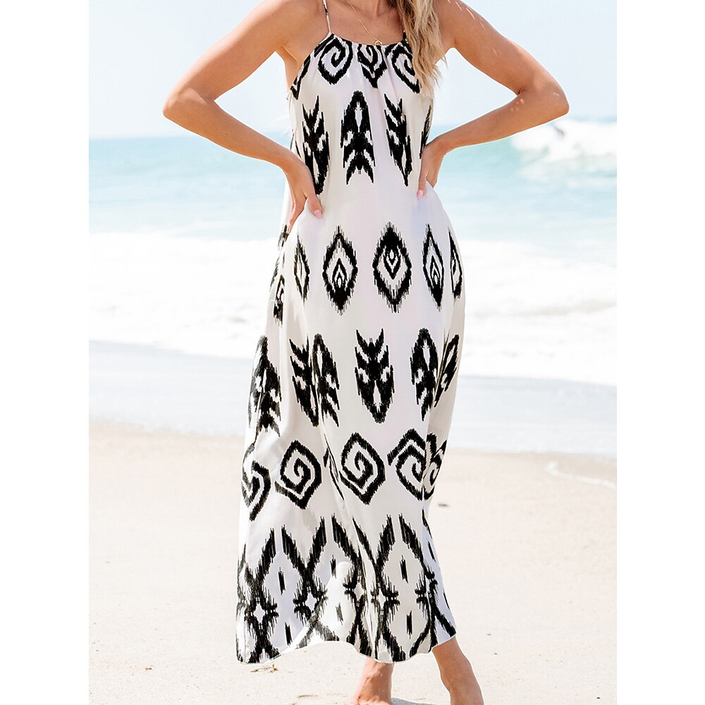 Damen skims dress Elegant Tropisch Stilvoll Urlaub Täglich Regular Fit Graphic Ärmellos Rundhalsausschnitt Schwarz Sommer Lightinthebox